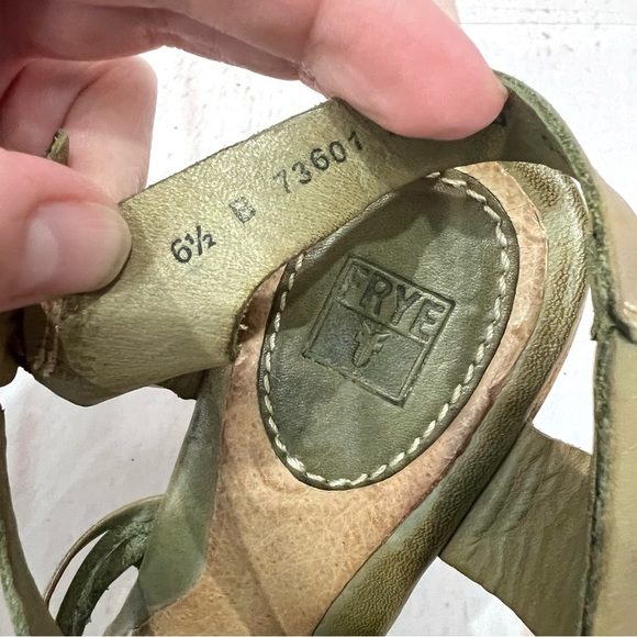 Frye Leather T-Strap Braided Gabrielle Gladiator Wood Cutout Wedge Heel Sandals - Picture 8 of 12